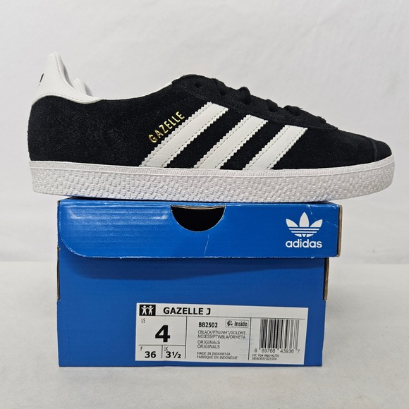 Adidas Gazelle J Casual Sneakers BB2502 Core Black White Gold Kids Size 4 - Picture 3 of 11